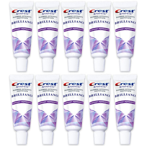 Crest 3D White Brilliance Toothpaste, Vibrant Peppermint, Travel Size 0.85 oz (24g) - Pack of 10