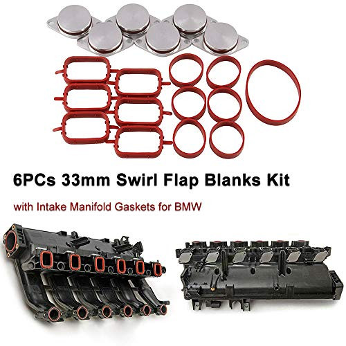 Ruien 6 PCS 33mm Diesel Swirl Flap Blanks Replacement Bungs with Intake Manifold Gaskets with Intake Manifold GASKETS Compatible for BMW M47 E87 E46 E90 E91 E92 E93 E39 E60 M57