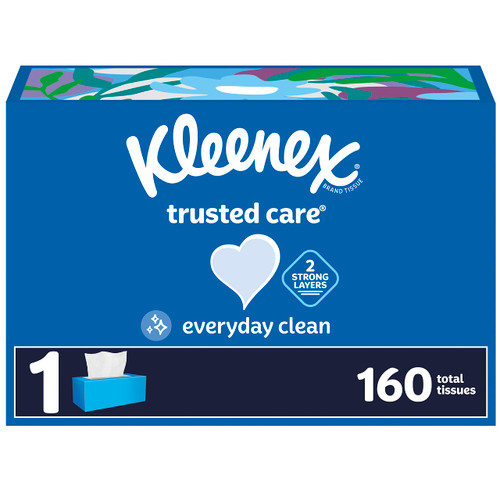 Kleenex Trusted Care Facial Tissues, 1 Flat Box, 160 Tissues per Box, 2-Ply, Packaging May Vary