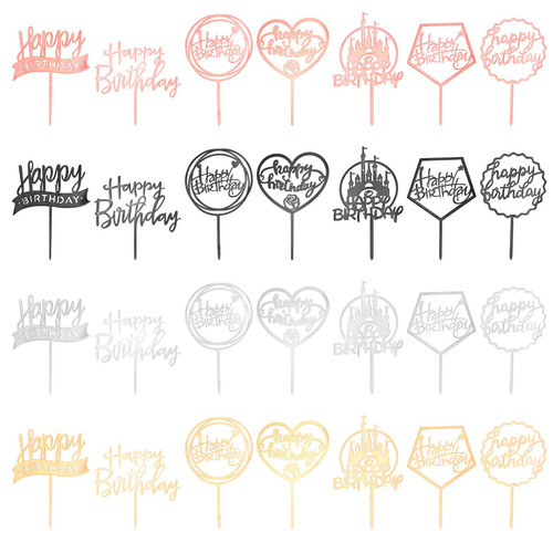 28 Pcs Happy Birthday Cake Toppers, Acrylic Cake Toppers/Cupcake Toppers, Double-Sided Glitter Birthday Cake Decorations for Cupcake Cake Birthday Party Supplies Decorations