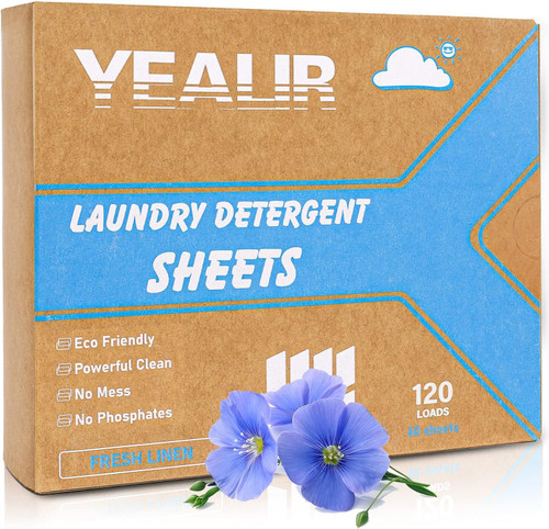 YEALIR Laundry Detergent Sheets Up to 120 Loads, Fresh Linen - Eco-Friendly Laundry Detergent, Zero Waste Laundry Strips - Liquidless Laundry Sheets for Home Dorm Travel Camping