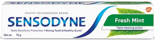 Sensodyne Fresh Mint Sensitive Toothpaste, Strong Teeth and Healthy Gums, Triple Cleaning Action, 2.64 Oz (75g) - 1 Count Sensodyne Fresh Mint Sensitive Toothpaste, Strong Teeth and Healthy Gums, Triple Cleaning Action, 2.64 Oz (75g) - 1 Count