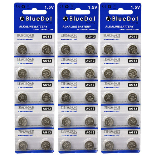 Bluedot Trading AG13 LR44 LR1154 SR44 A76 357A 303 357 LR44 Alkaline Button Coin Cell 1.5v Battery for Watches, calculators, and Toys, Quantity 30 Count