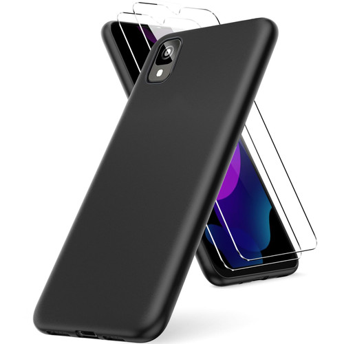 Oududianzi - Case for Alcatel TCL 30Z T602DL/TCL 30 LE Phone Case, with 2 pieces Screen Protector,Thin and light Soft TPU Silicone Case, Shockproof Anti-scratch Flexible Rubber Protective Case - Black