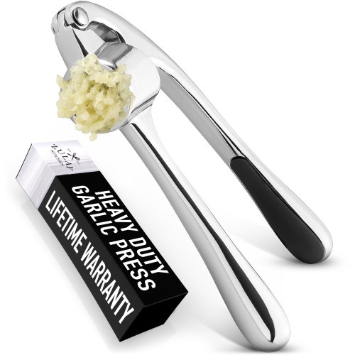 Zulay Kitchen Premium Garlic Press - Durable Garlic Masher with Soft, Easy to Squeeze Handle - Garlic Mincer Tool - Sturdy Easy to Clean Garlic Crusher (Chrome)