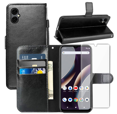 YJROP for BLU G53 Case, for BLU G53 Wallet Case, with Screen Protector, PU Leather Wrist Strap Card Slots Shockproof Protective Flip Cover Phone Case for BLU G53 (6.5"), Black