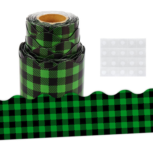 Wonmon 49.2 Ft Christmas Green Black Buffalo Plaid Bulletin Board Border, Green Plaid Bulletin Board Border Trim Roll for Christmas Holiday School Classroom Bulletin Board Decorations