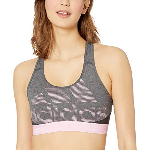 adidas Womens Don't Rest Alphaskin Sport Logo Bra, Dark Grey Heather/Black, Medium