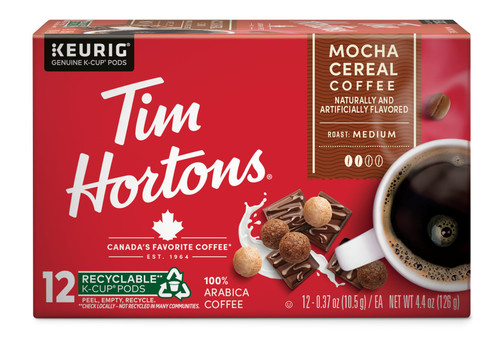 Tim Hortons Mocha Cereal Flavored Coffee, Single-Serve K-Cup Pods Compatible with Keurig Brewers, 12ct K-Cups Tim Hortons Mocha Cereal Flavored Coffee, Single-Serve K-Cup Pods Compatible with Keurig Brewers, 12ct K-Cups