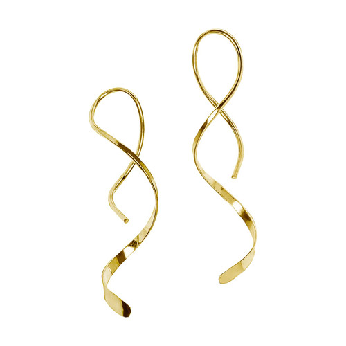 Spiral Threader Earrings for Women Stainless steel Handmade Twisted Curved Pull Through Earrings Drop Dangle Earrings Jewelry for Women(gold)