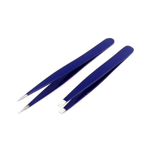 Precise Canada Tweezers for Ingrown Hair, Precision Slant Tweezers and Pointed Eyebrows Tweezer Set Stainless Steel Eyebrow Plucking 2 Pieces (Blue)