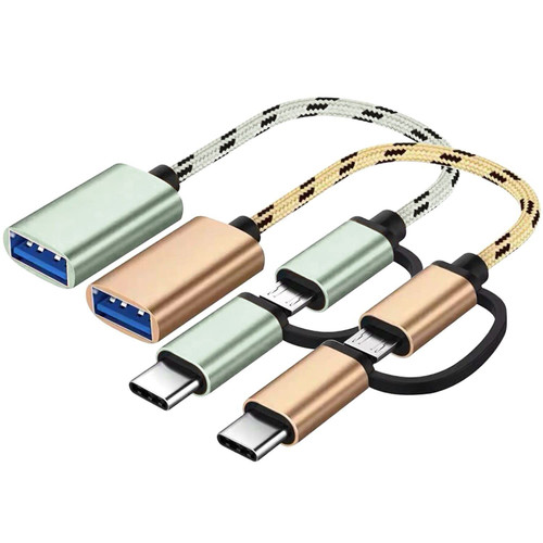 OUYFBO USB C Adapter 2 in 1 Micro USB and Type C to USB 2.0 Female Adapter Cable, 0.6ft Short USB C and Micro USB OTG Cable -18cm 2 Pack