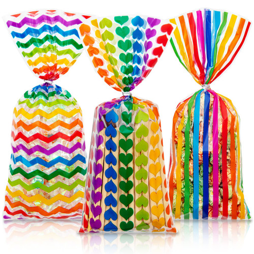 Labeol 150pcs Cellophane Bags 5X11 Treat Bags with Ties Rainbow Goodie Bags Clear Gift Bags Candy Bags Cookie Bags Party Favor Bags for Pride Day Birthday Valentines Day