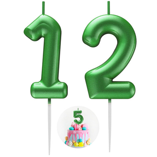 Green Number 12 Candle Happy Birthday 3D Number Candles for Birthday Cake Party Decoration Wedding Anniversary Celebration Supplies