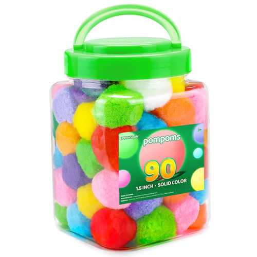 Eppingwin 90PCS Multicolor Pom Poms,1.5 Inch Soft Pompoms for Crafts, Assorted Colors 4CM Big Pom Pom for Arts & Crafts DIY Projects (Multi-Colored)