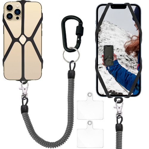 DHYLRICHER Cell Phone Lanyard, Phone Lanyard Tether with Patch, 2 in 1 iPhone Lanyard Tether with Carabiner Clip for Anti-Drop Outdoor Skiing Hiking Cycling Climbing, Fits iPhone and Most Cell Phones