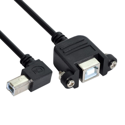 CY USB Type-B Male to Female Extension Cable 50cm Left Angled 90 Degree with Screws Panel Mount for Printer Scanner Disk