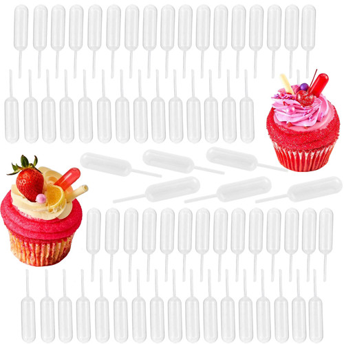 Cupcakes Pipettes 100pcs 4ml Disposable Squeeze Transfer Pipettes Dropper Liquor Injectors for Strawberrys,Cupcakes,Dessert