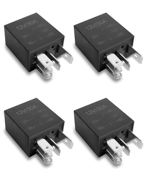 AOCISKA 4 Packs 30A Starter Relay,5 Pin 12V Relay,Multi-Purpose Automotive Relay Black Starter Relay Car Heavy Duty Standard Relay,Automotive Replacement Accessories for Car Motor