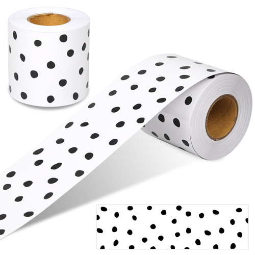 65 Feet Bulletin Board Borders, Black Dots Decorative Bulletin Border, Rolled Blackboard Straight Trim Borders Back to School Decoration for Classroom and Home