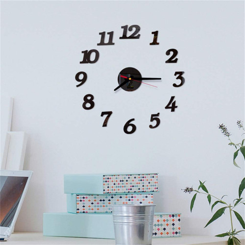 3D DIY Acrylic Mirror Wall Sticker Clock, Large Modern Design Decor Sticker DIY Roman Numbers Clock Kit, Mirror Sticker Silent Frameless Wall Clocks for Living Room Bedroom Home Decorations (E)