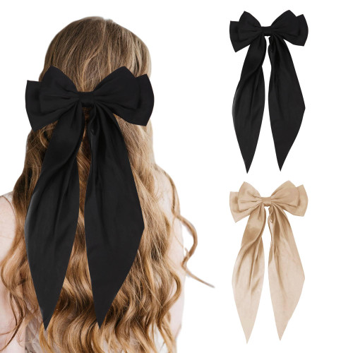 2 PCS Hair Bows for Women Black Bow Hair Ribbons for Women Bow Hair Clips Hair Barrettes for Women Hair Accessories for Women Cute Accessories Bow Butterfly Hair Clips (Black,Champagne)
