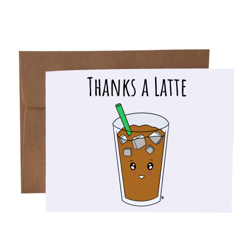 Thanks A Latte Iced Coffee Pun Blank Greeting Card With Envelope