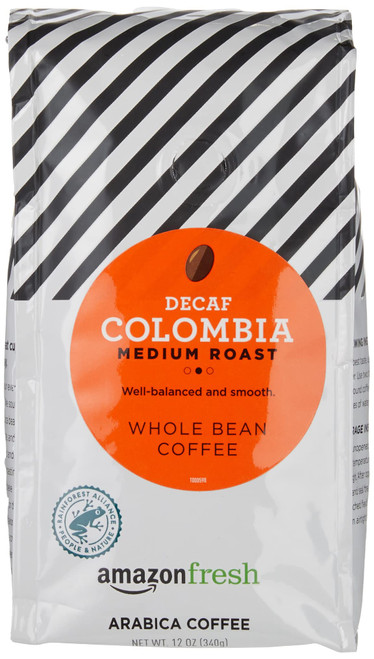 Amazon Fresh Decaf Colombia Whole Bean Coffee, Medium Roast, 12 Ounce Amazon Fresh Decaf Colombia Whole Bean Coffee, Medium Roast, 12 Ounce