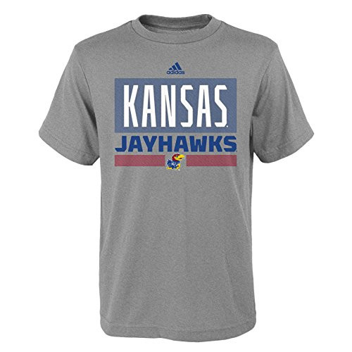 Outerstuff NCAA Kansas Jayhawks Youth Boys Linear Stacked Short Sleeve Tee, L(14-16), Heather Grey