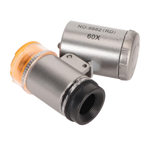 60x Mini Pocket Microscope Magnifier with LED Light Portable UV Currency Detector for Jeweler