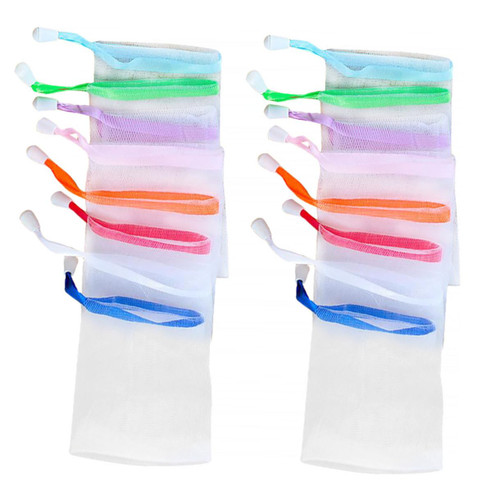 FRCOLOR 20pcs Soap Foaming Net Bubble Bar Soap Shower Foaming Nets Soap Scrubber Pouch Soap Bag Soap Saver Net Small Mesh Bags Drawstring Exfoliating Net Strip Holder Mild Soap Holder