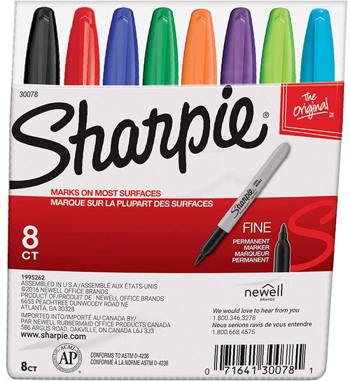 Sharpie 30078 Permanent Markers, Fine Point, Classic Colors, 8 Count (Assorted) - 1