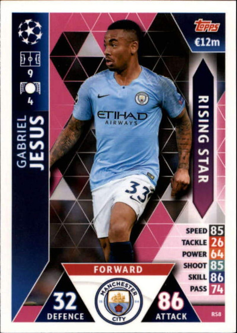 2018-19 Topps UEFA Champions League Match Attax Rising Stars #RS8 Gabriel Jesus Manchester City FC Soccer Trading Card