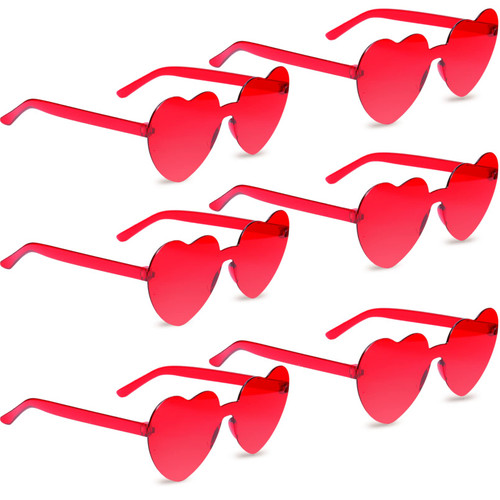 RAIHOMKIT 6 Pairs Heart Shaped Sunglasses,Rimless Transparent Heart Glasses,Candy Color Frameless Trendy Eyewear for Women Party Favors (6*Red)