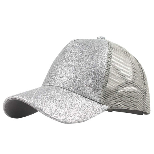 lingding Trucker Buns Hat Messy Unisex Visor Baseball Glitter Plain Cap Ponytail Baseball Caps Choir Hats Silver
