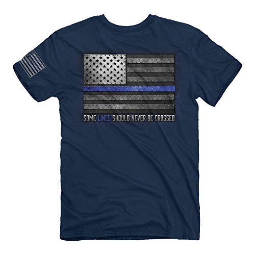 Buck Wear Blue Line Metal T-Shirt-4.3 Oz Range, Navy, LG