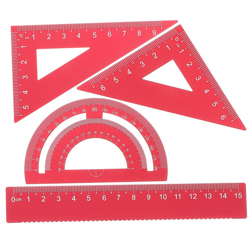 GRIRIW 1 Set 4pcs Kits Woodworking Ruler Aluminum Ruler Aluminum Geometry Ruler Arc Drafting Templates Drafting Ruler Square Tool Suits Drafting Triangles Protractor Compass Student Metal