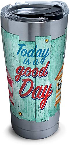Tervis 1316697 A A Good Day Cabanas Stainless Steel Insulated Tumbler with Lid, 20 oz, Silver