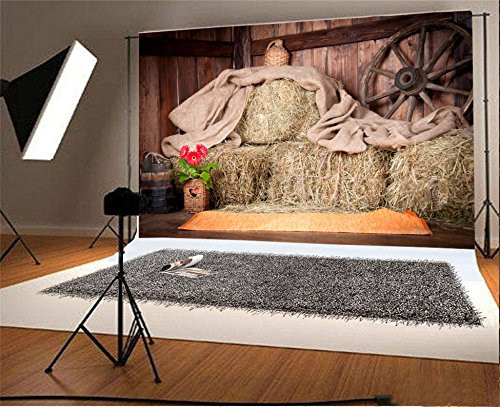 AOFOTO 7x5ft Farm Haystack Backdrop Bales of Straw Hay Rustic Barn Photography Background Newborn Baby Infant Kid Artistic Portrait Rural Ranch Stable Photo Shoot Studio Props Vinyl Wallpaper