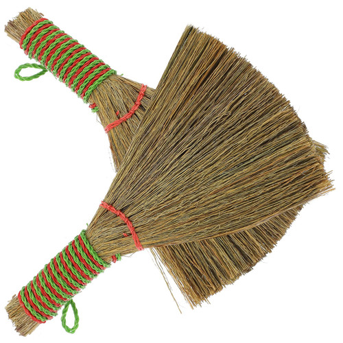 KALLORY 2Pcs Kitchen Cleaning Broom Small Cleaning Broom Desk dust Broom Short Handle Broomstick Rustic Desk Small Whisk Broom Office Desk Home Brooms Miscanthus Child Small Broom Vintage