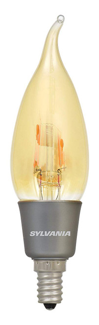 Sylvania Vintage LED Light Bulb, 40W Equivalent, Bent Tip Candelabra Base B10 E12, Amber Glass Edison Filament Style, Warm White 2200K, Non-Dimmable Sylvania Vintage LED Light Bulb, 40W Equivalent, Bent Tip Candelabra Base B10 E12, Amber Glass Edison Filament Style, Warm White 2200K, Non-Dimmable