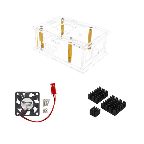 Clear Transparent Acrylic Enclosure Box Protective Shell Case + Cooling Fan for Orange Pi 3B