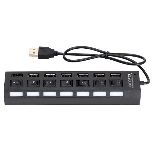 ASHATA 7-Port USB Hub,7-Port Hub USB Docking Station Black 480mbps with Switch,HighSpeed USB Interface Docking Station for Overload Current Protection (7 Black)