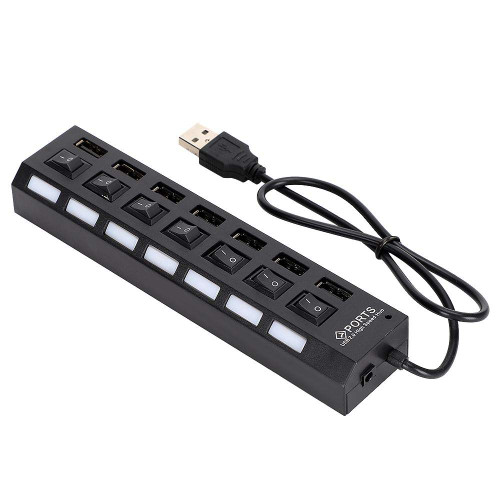7-Port USB Hub Docking Station Black 480mbps USB Dock Station Adapter with Switch for Overload Current Protection(Black)