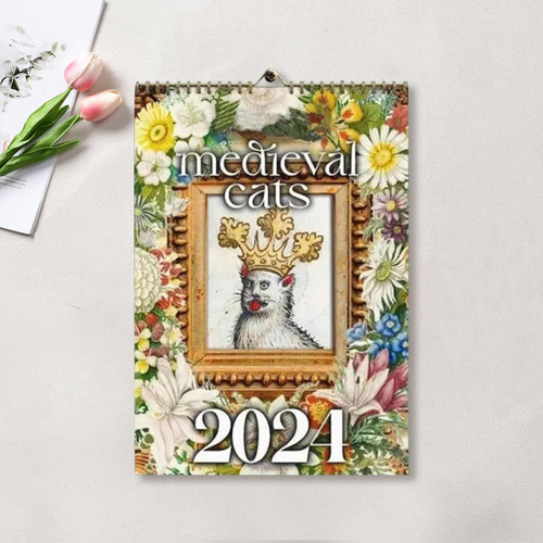 Weird Medieval Cats Calendar, FunnyWeird Medieval Cat Calendar 2024,Cat Wall Weird Medieval Calendar Cats Wall Calendar,2024 Cute Cats Kittens Square Hanging Wall Calendar