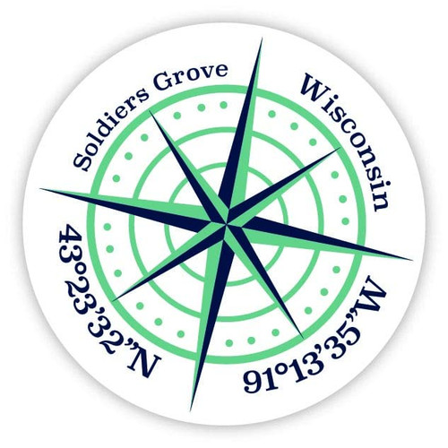 Soldiers Grove Wisconsin 2-Inch Vinyl Decal Sticker Latitude Longitude Compass Design