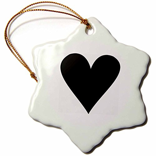 3dRose orn_39611_1 A Black Heart on White Snowflake Porcelain Ornament, 3-Inch