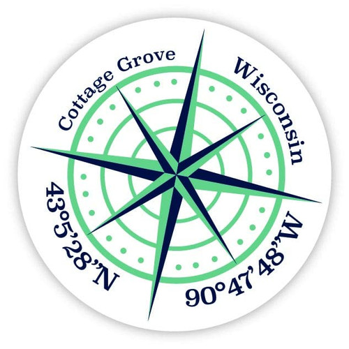 Cottage Grove Wisconsin 2-Inch Vinyl Decal Sticker Latitude Longitude Compass Design