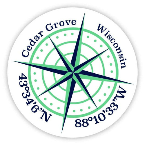 Cedar Grove Wisconsin 2-Inch Vinyl Decal Sticker Latitude Longitude Compass Design