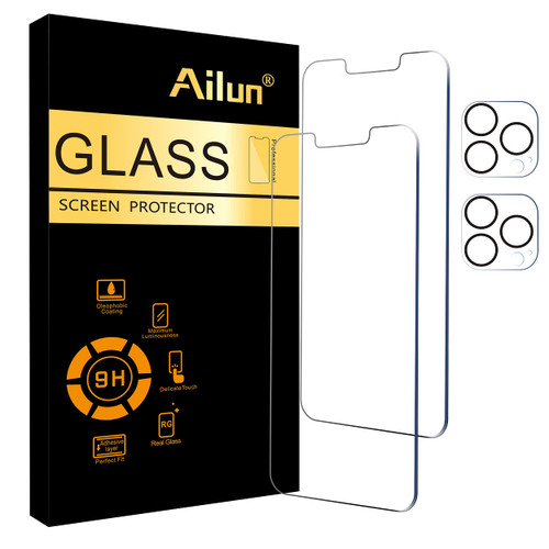 Ailun 2Pack Screen Protector for iPhone 13 Pro [6.1 inch] Display 2021 + 2 Pack Camera Lens Protector, Tempered Glass Film,[9H Hardness] - HD [Not for iPhone 13 Pro Max][4 Pack]